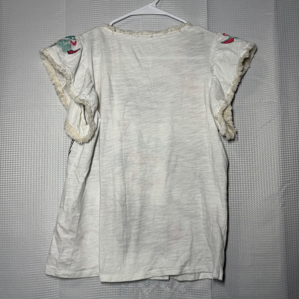 THML Embroidered Flutter‎ Sleeve Top Small White Floral V-Neck Boho - Picture 2 of 4